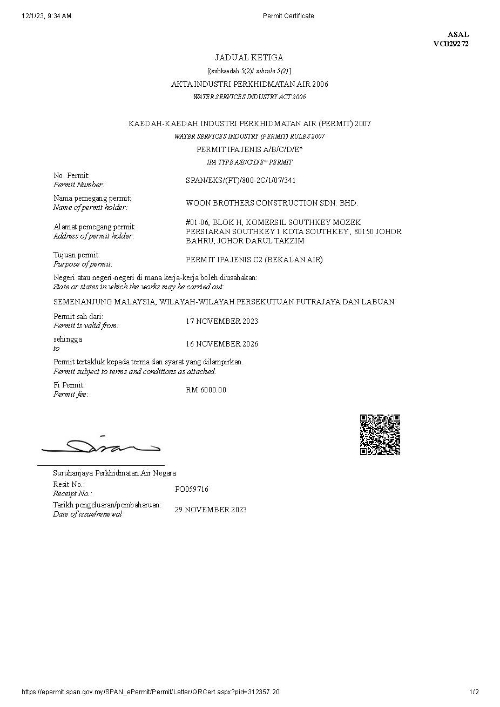 Permit IPA Jenis C2 (Bekalan Air)